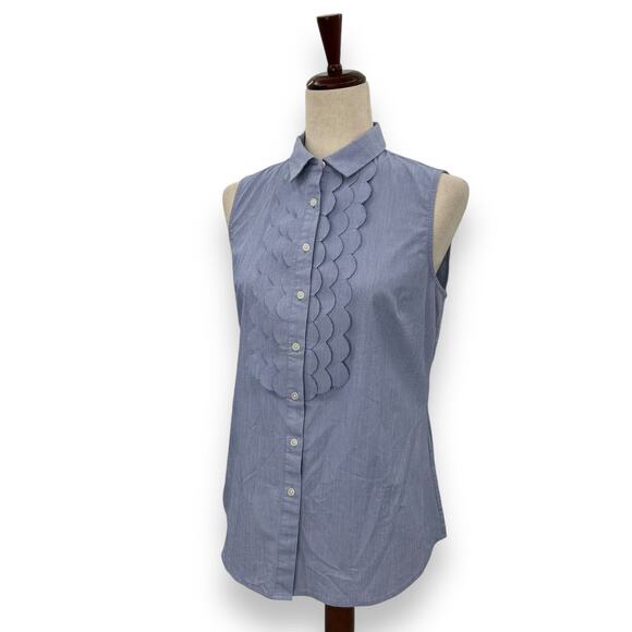 Banana Republic Button Up Top Size 8 light blue Scalloped Preppy Coquette Work - Picture 3 of 10